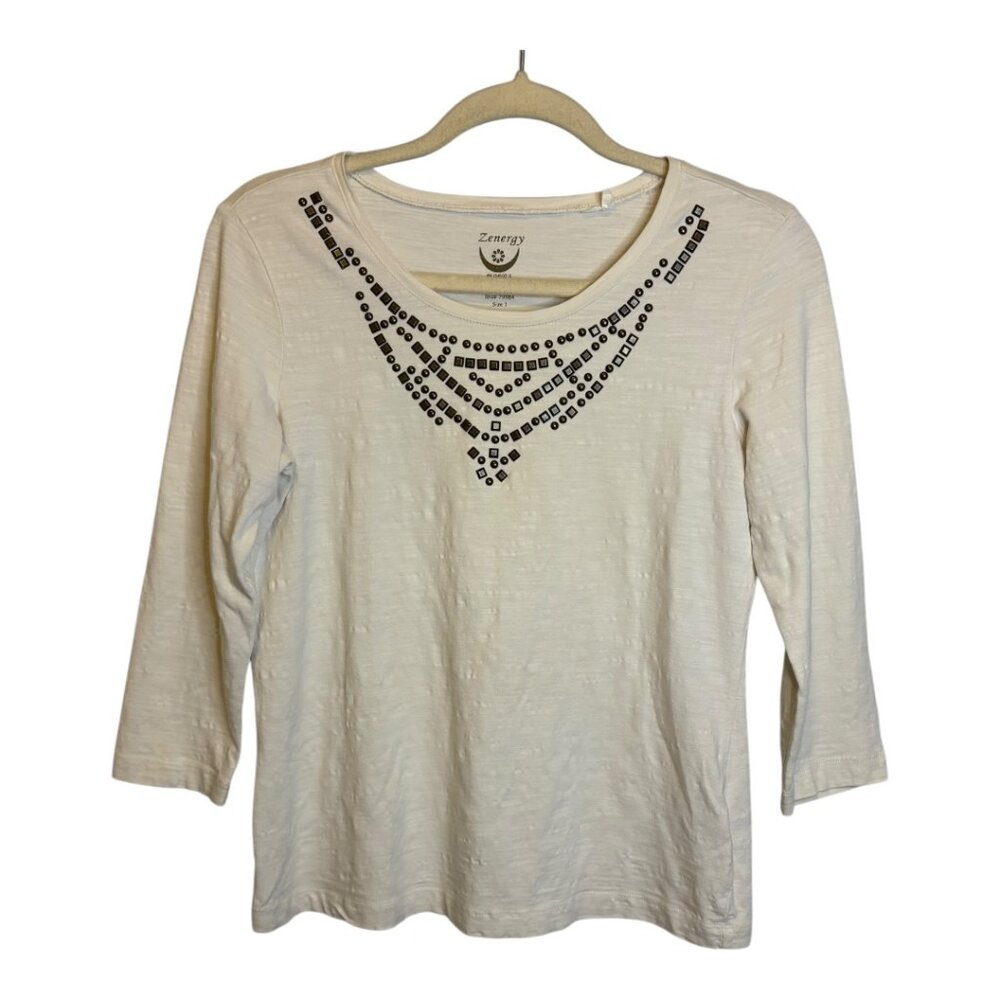 Chico's Blouse Women's Size‎ Medium Zenergy Embellished White Chicos 3